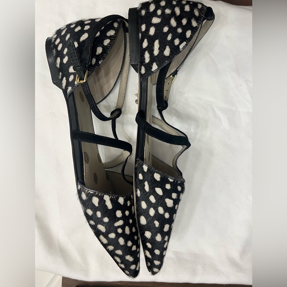 Boden Black and White Animal Print T-Strap Flats